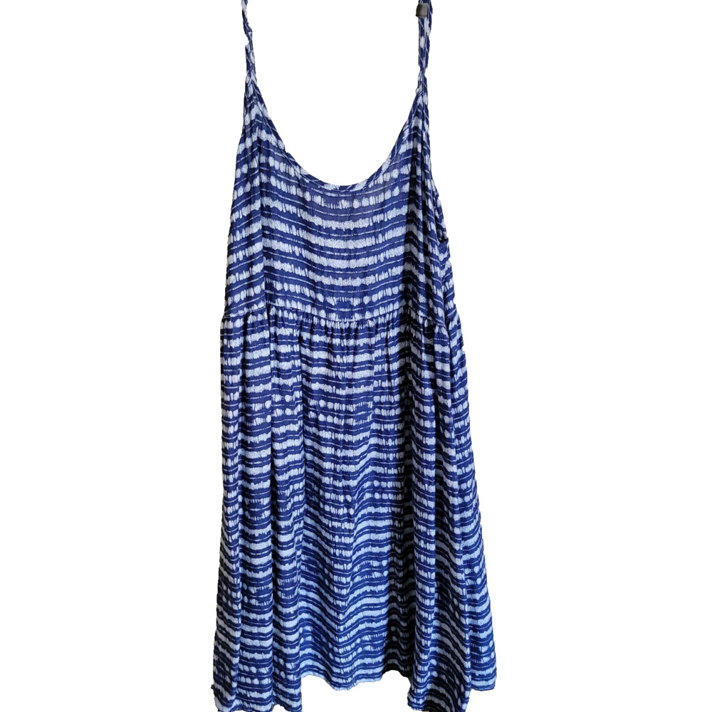 ROXY Dress Medium Blue White Sundress Cover Up Womens Mini Summer Short - Picture 2 of 10